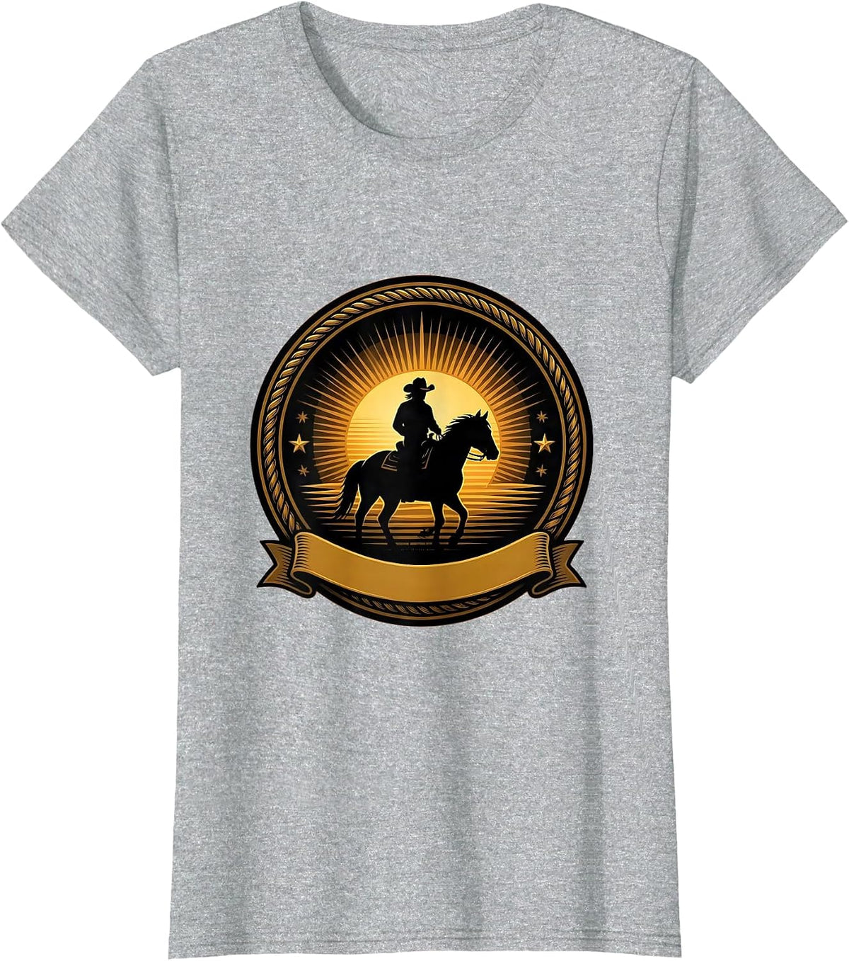 Cowboy Silhouette Riding Into the Sunset T-Shirt - Heather Grey