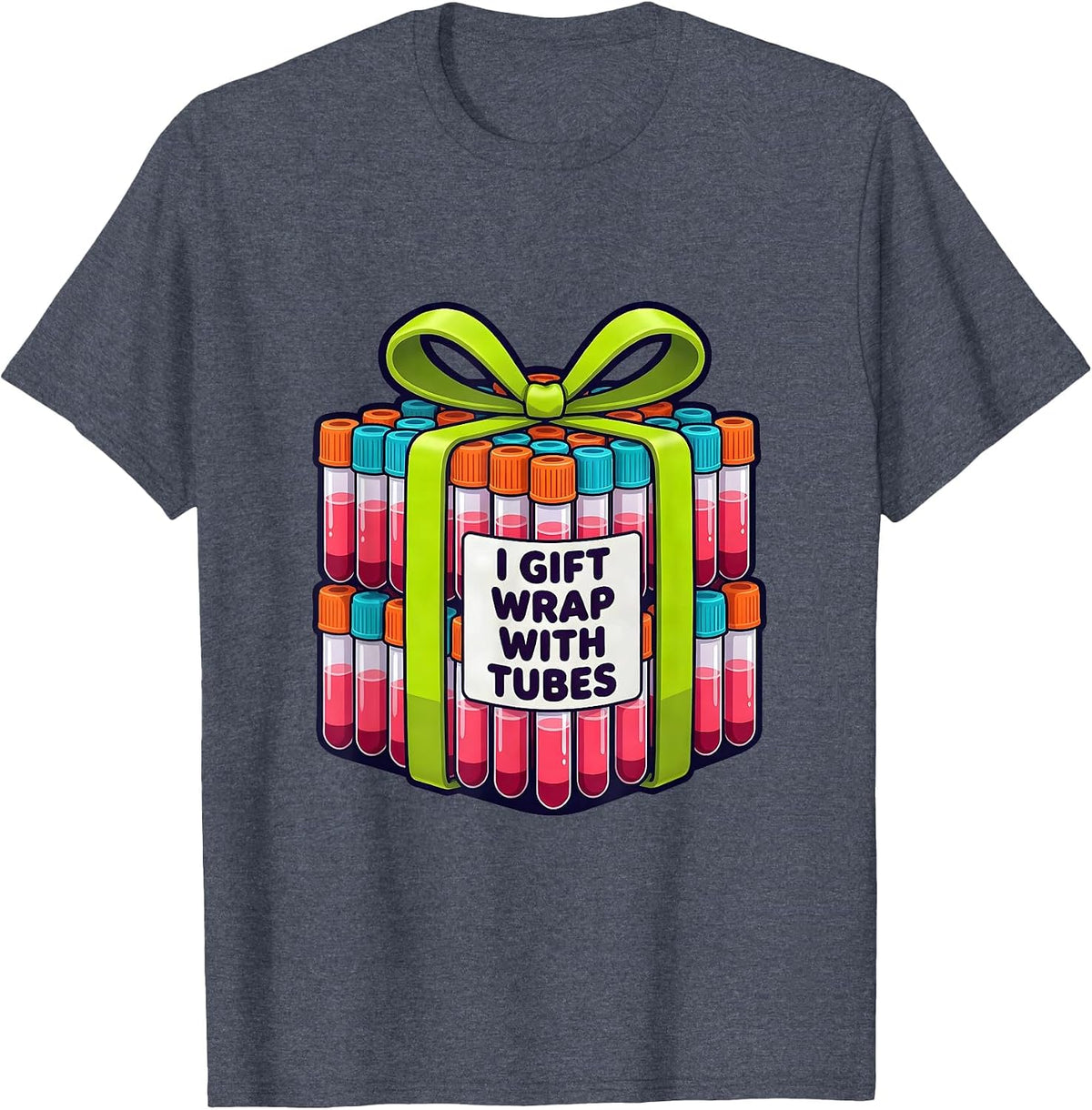 I Gift Wrap With Tubes Funny Phlebotomist Tech Christmas T-Shirt - Heather Blue