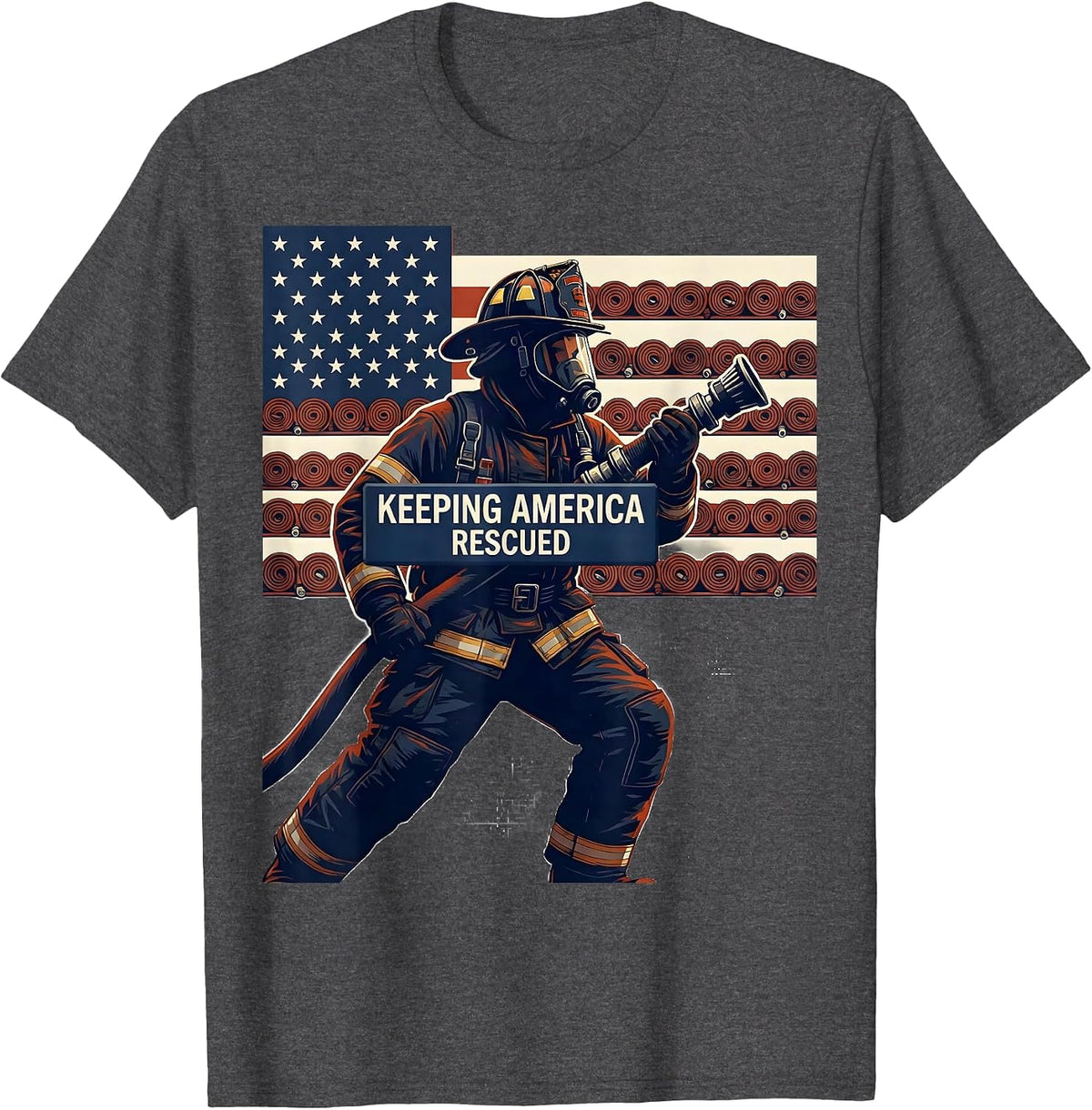 Men's Keeping America Rescued Distressed American Flag Firefighter T-Shirt - Dark Heather Grey