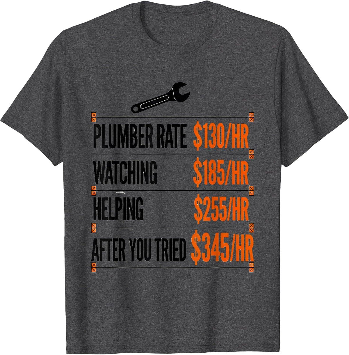 Men's Plumber Rate $130/hr Funny Plumber Gift T-Shirt - Dark Heather Grey