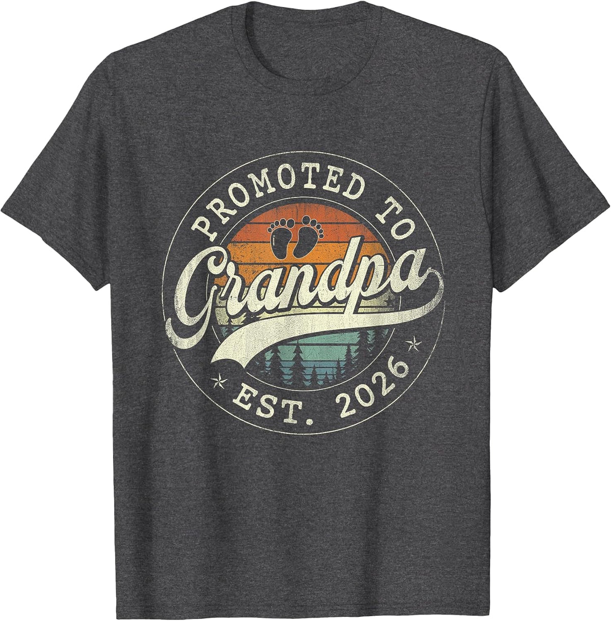 Promoted to Grandpa Est 2026 Grandparents Baby Announcement T-Shirt - Dark Heather Grey