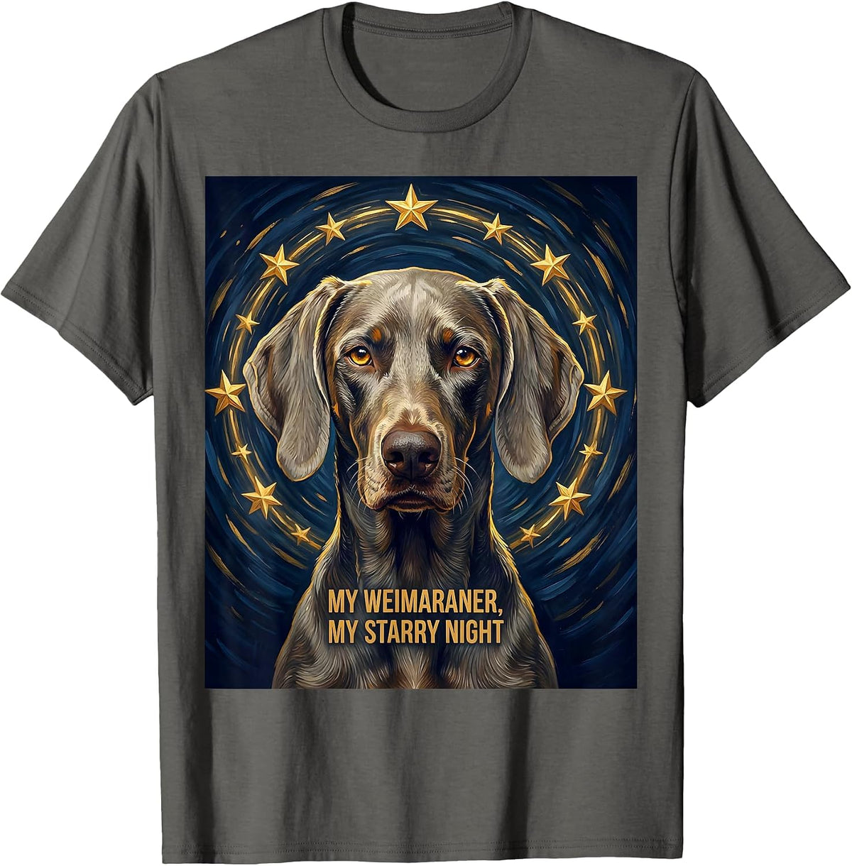 Men's My Weimaraner My Starry Night Artistic Dog Portrait Breed T-Shirt - Asphalt Grey