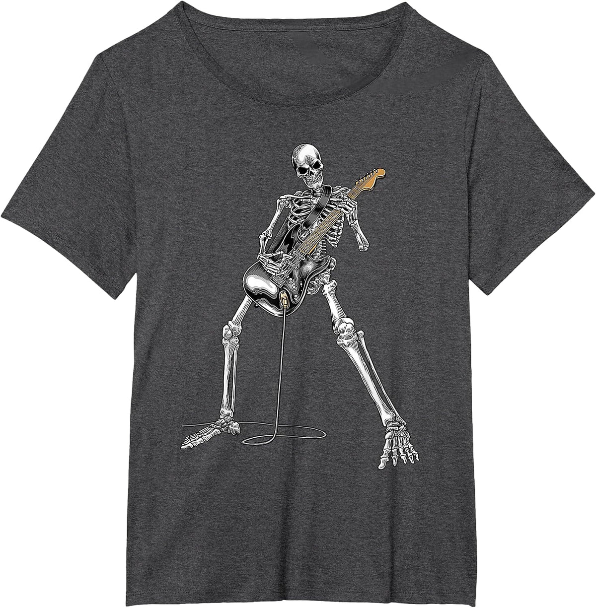 Halloween Skeleton Playing Guitar Rock and Roll Band Tees T-Shirt - Dark Heather Grey
