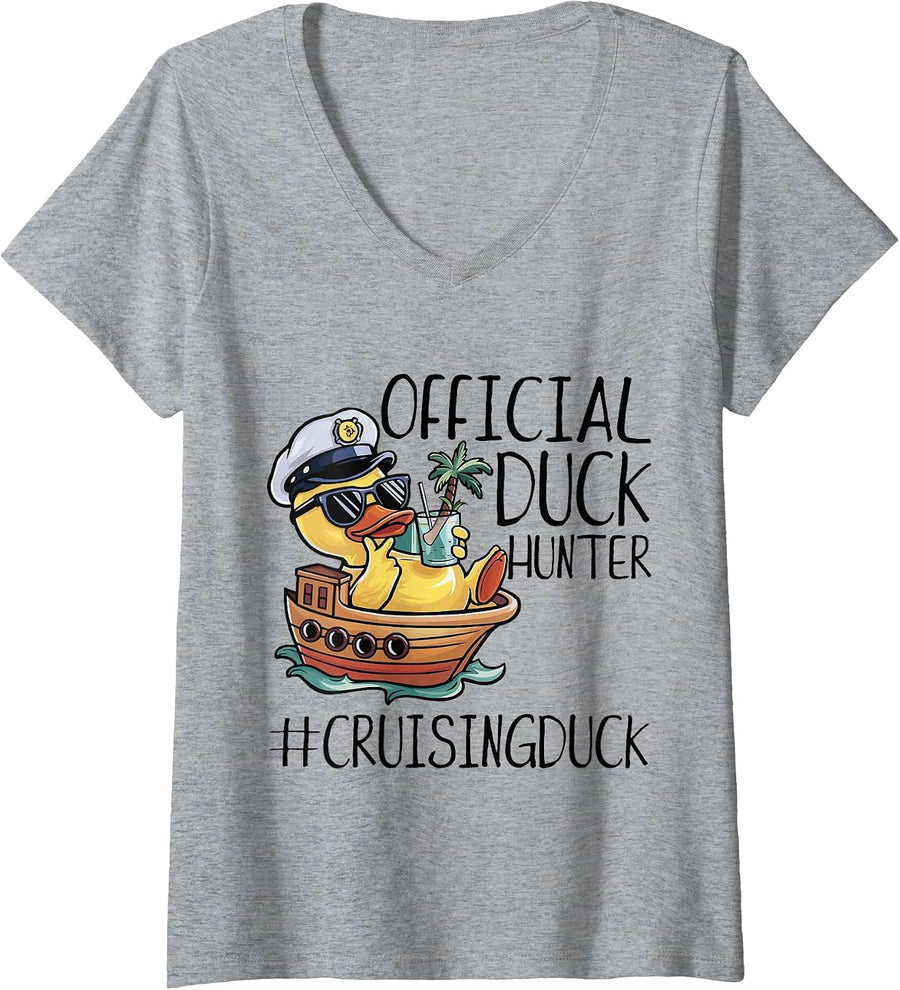Women's Official Duck Hunter Funny Duck Cruising Cruise V-Neck T-Shirt - Heather Grey