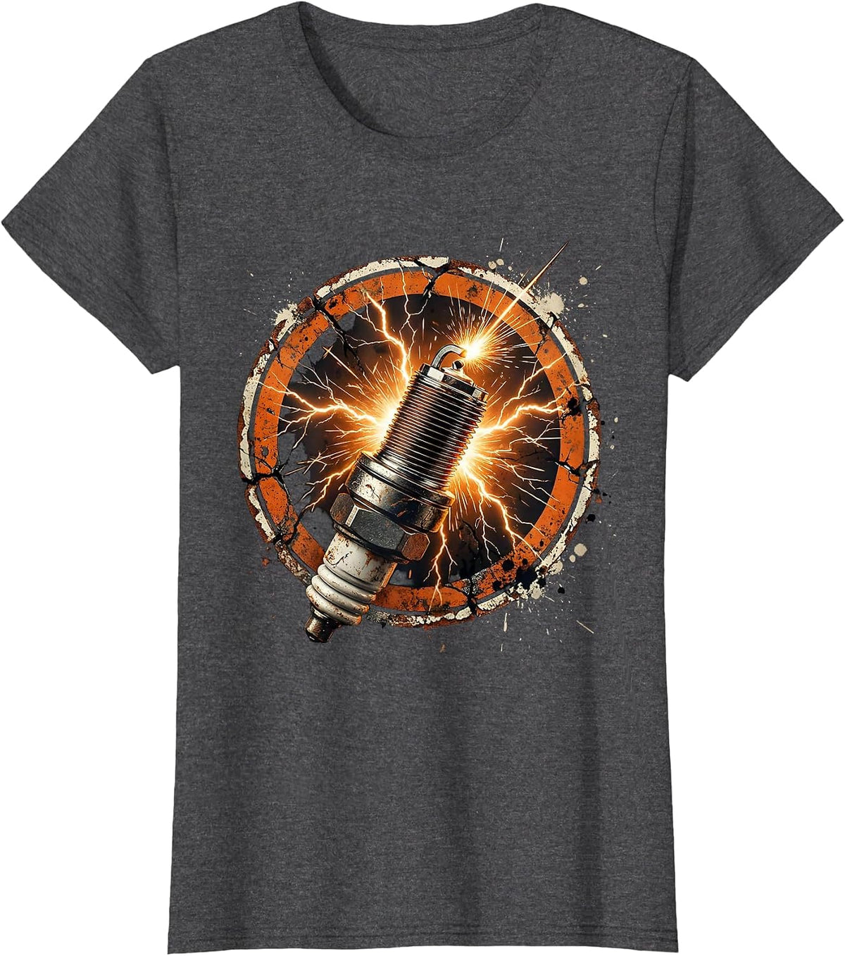 Women's Electric Spark Plug Lightning Bolt Graphic T-Shirt - Dark Heather Grey