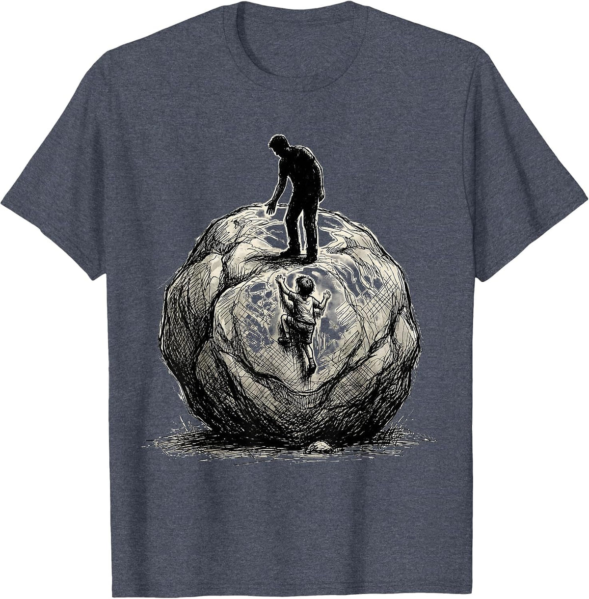 Boy Mom Boulder Climbing Silhouette Design T-Shirt - Heather Blue