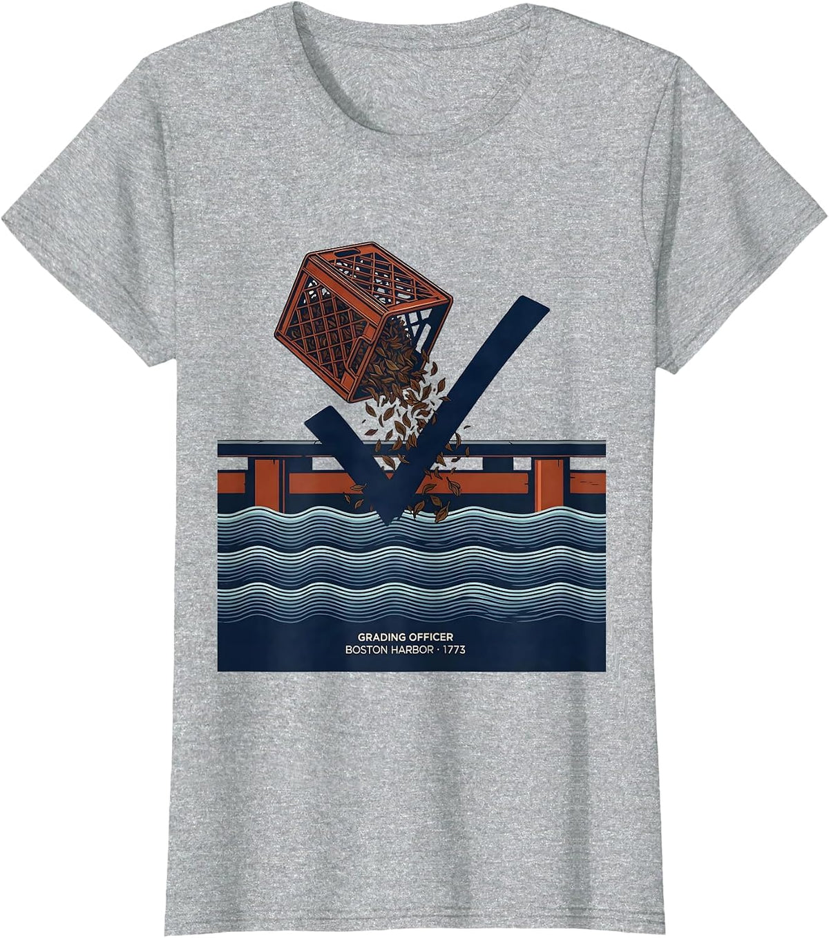 Grading Officer, Boston Harbor, 1773 Funny History Teacher T-Shirt - Heather Grey