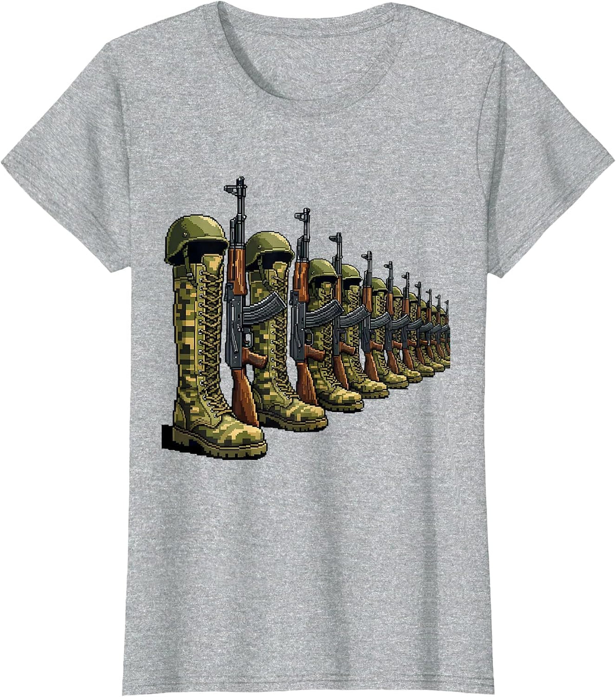 Army Men Boots Rifles Helmets Memorial Graphic T-Shirt - Heather Grey