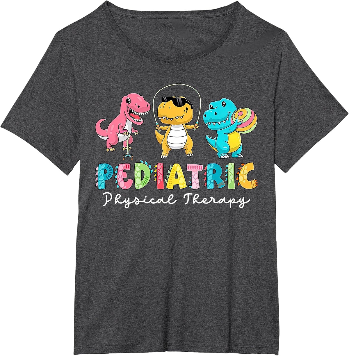 Pediatric Physical Therapy Dinosaur PT Physical Therapist T-Shirt - Dark Heather Grey