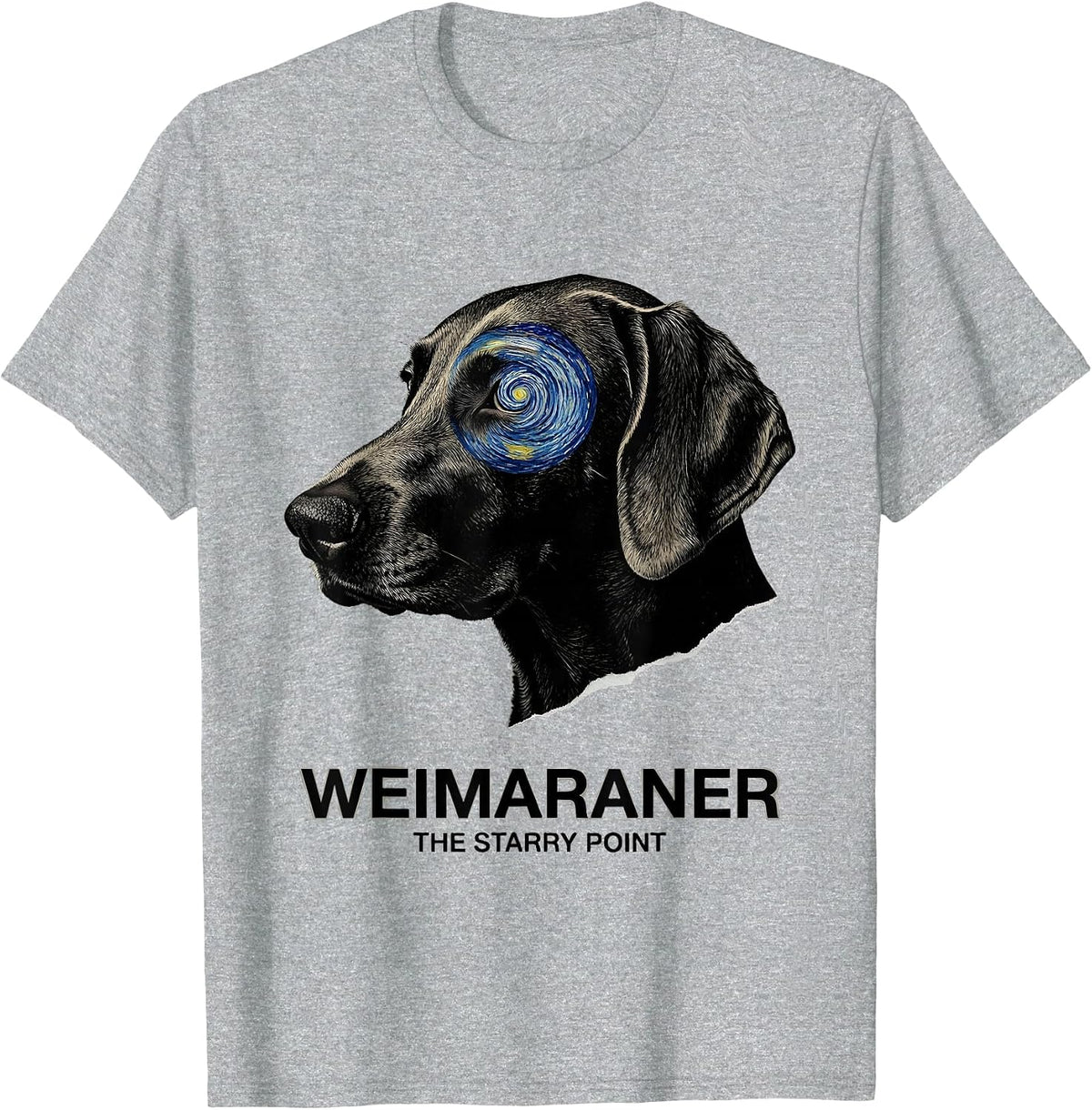 Men's Weimaraner The Starry Point Dog Van Gogh Starry Night Art T-Shirt - Heather Grey