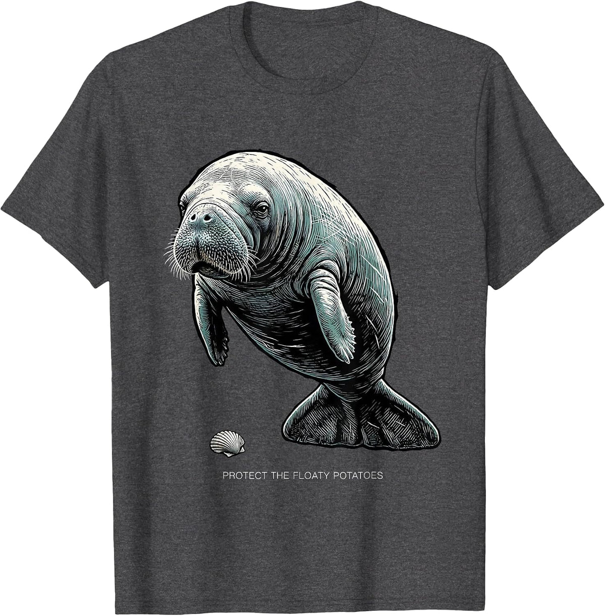 Protect The Floaty Potatoes Funny Manatee Lover Ocean Animal T-Shirt - Dark Heather Grey