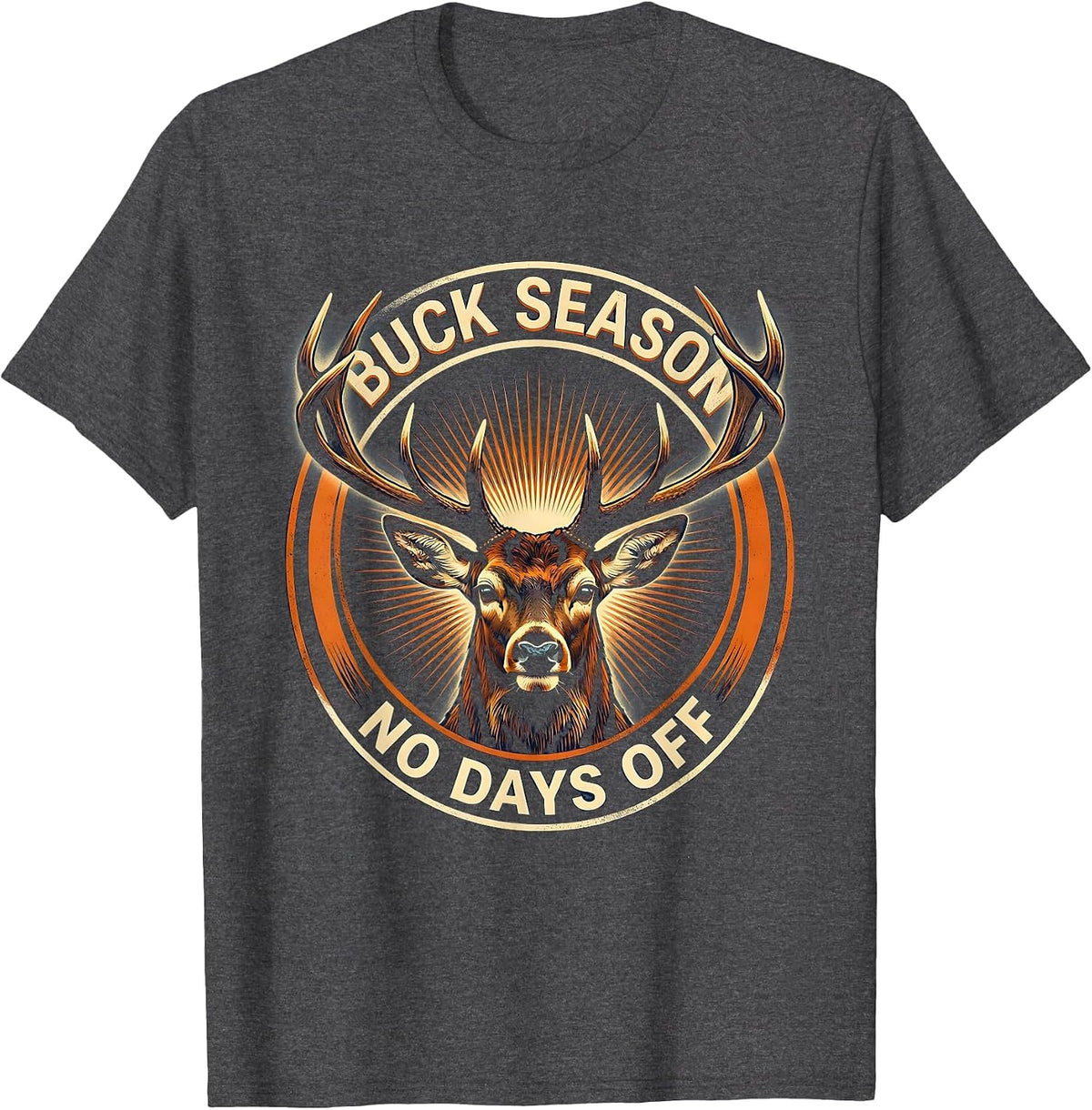 Men's Buck Season No Days Off Hunting Design T-Shirt - Dark Heather Grey