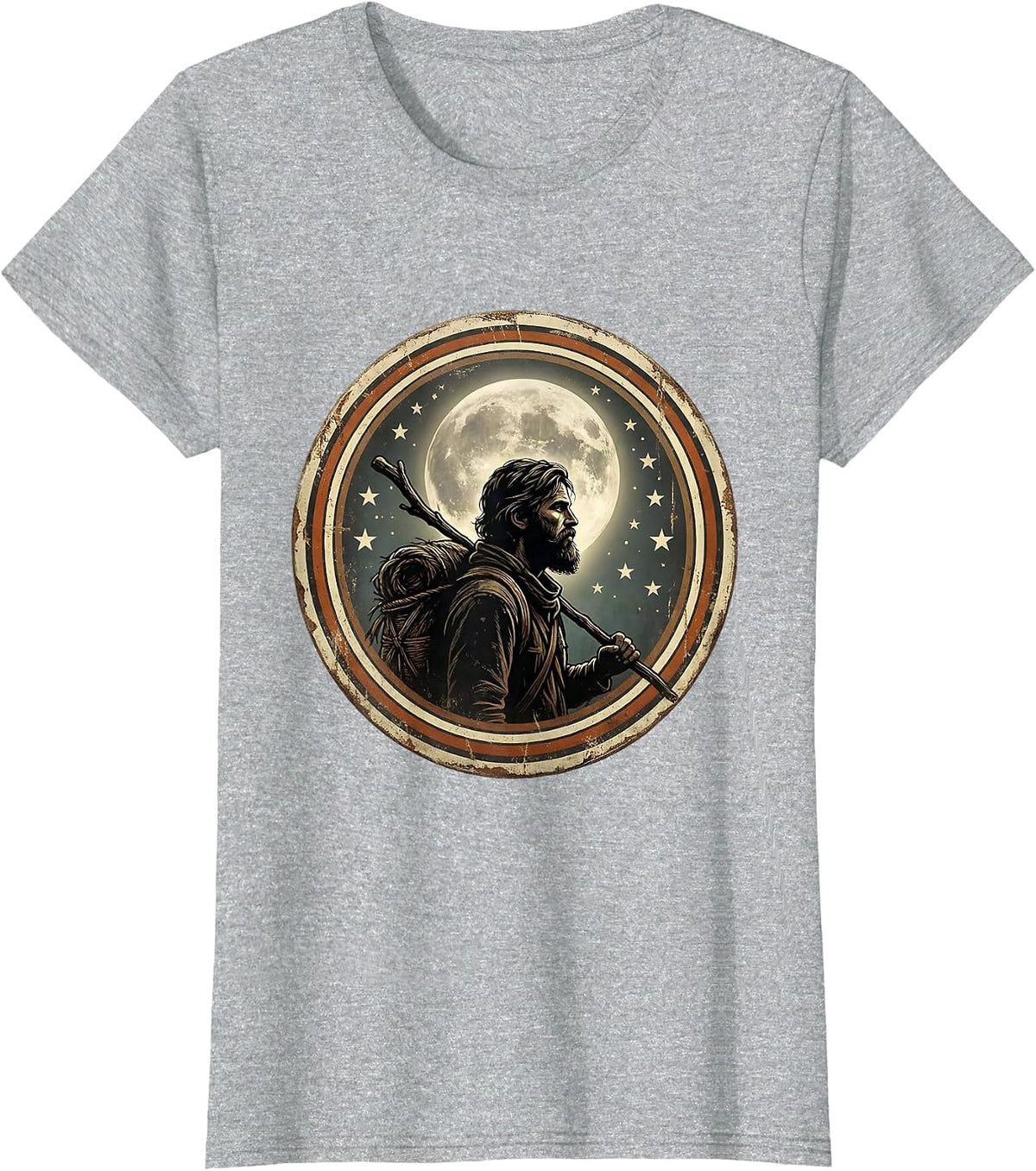 Hippie Wanderer Bearded Traveler Starry Night Sky T-Shirt - Heather Grey