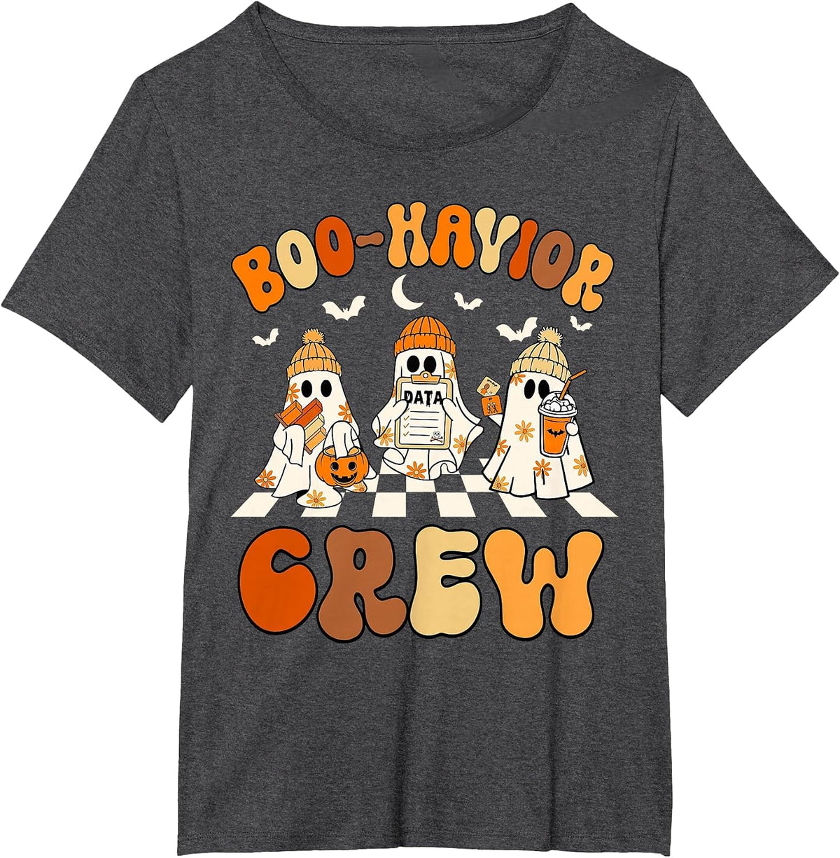 Behavior Analyst Halloween ABA Cute Ghost Boo-Havior Crew T-Shirt - Dark Heather Grey