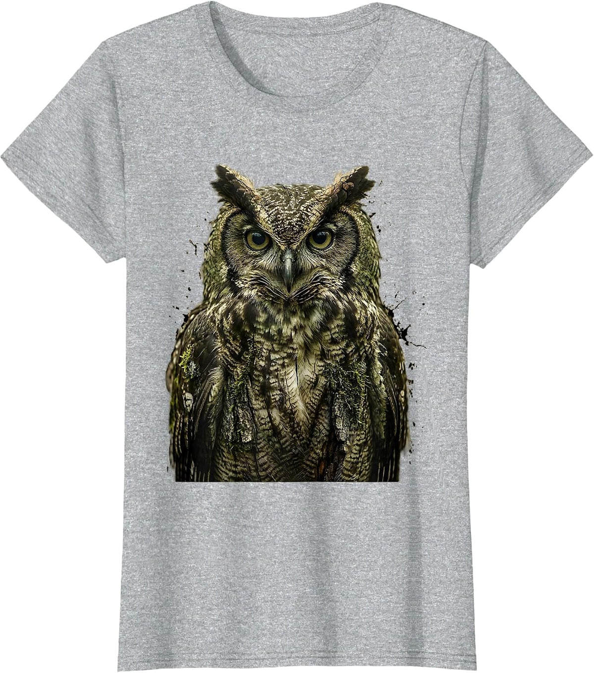 Owl Camouflage Mossy Tree Bark Nature Design T-Shirt - Heather Grey