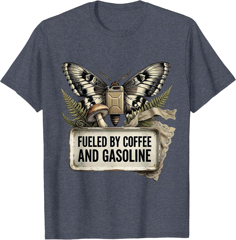 Fueled by Coffee and Gasoline Car Enthusiast Design T-Shirt - Heather Blue