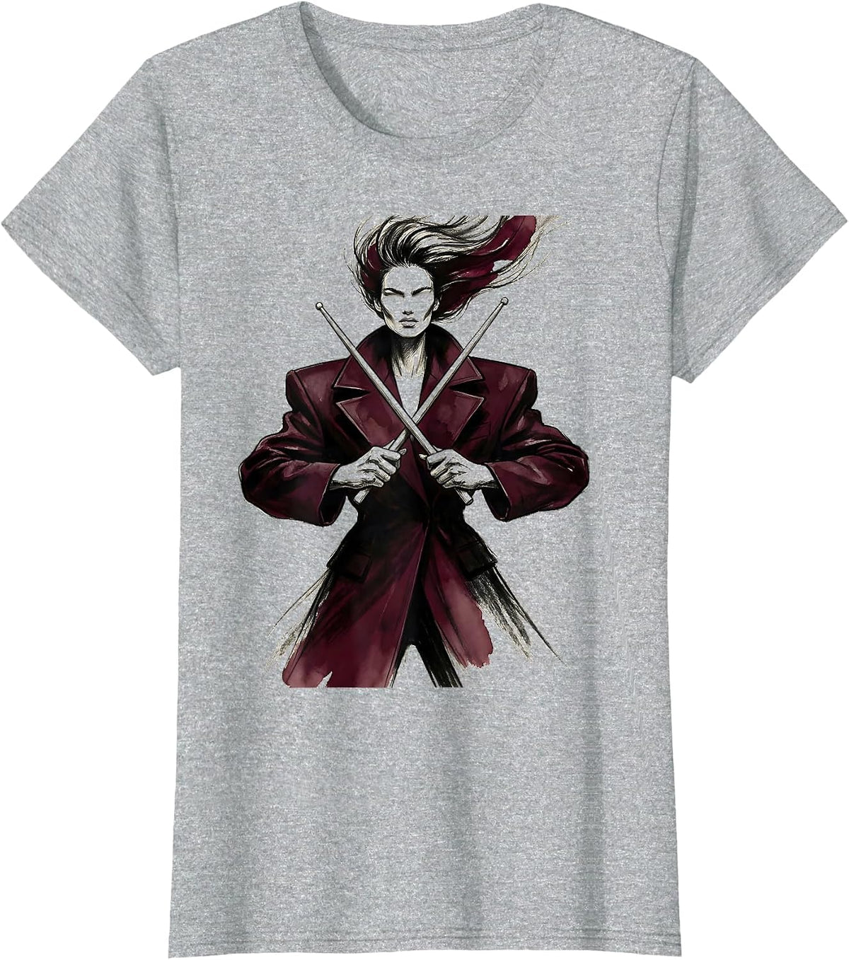 Drummer Drumsticks Crossed Band Music Graphic T-Shirt - Heather Grey