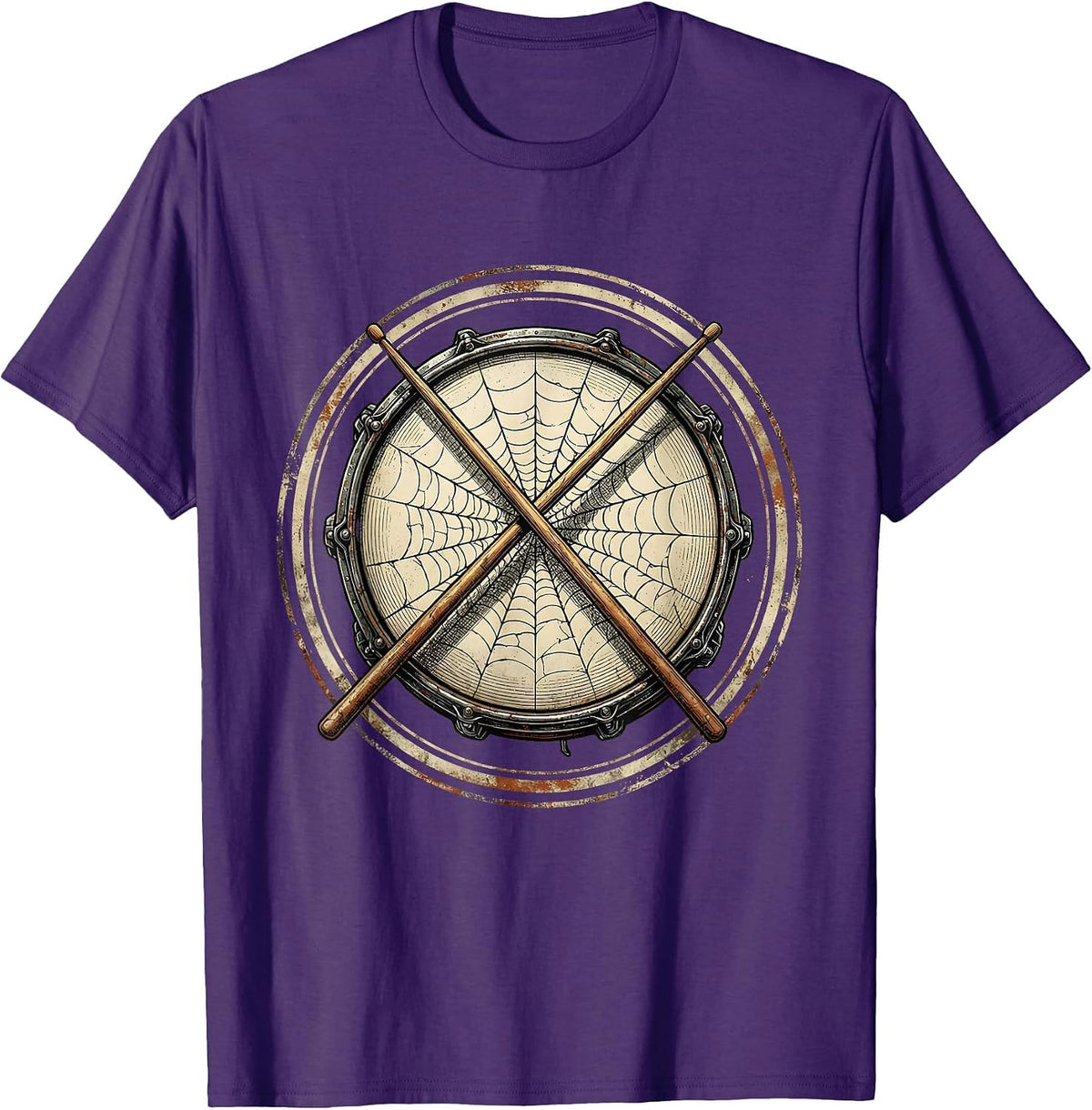 Men's Crossed Drumsticks Cracked Snare Drum Rock Graphic T-Shirt - Purple