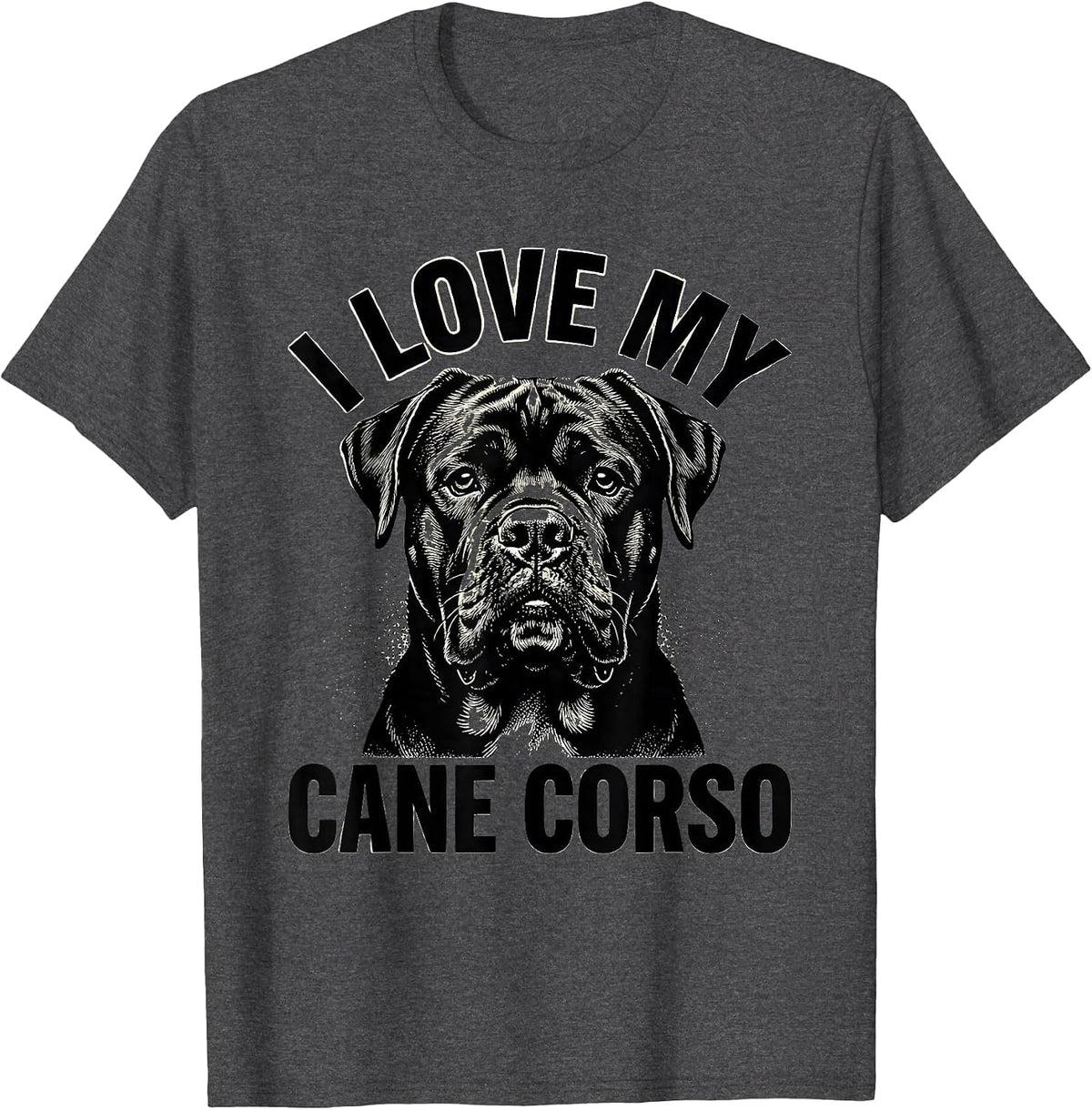 Men's I Love My Cane Corso Blackwork Dotwork Pet Lover Breed Pride T-Shirt - Dark Heather Grey