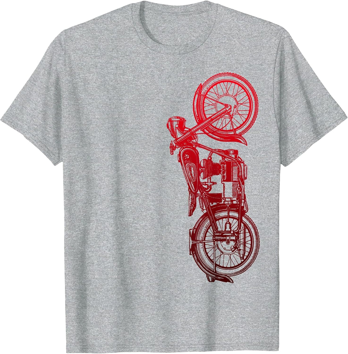 Classic Biker Vintage Retro Black Motorcycle Red T-Shirt - Heather Grey