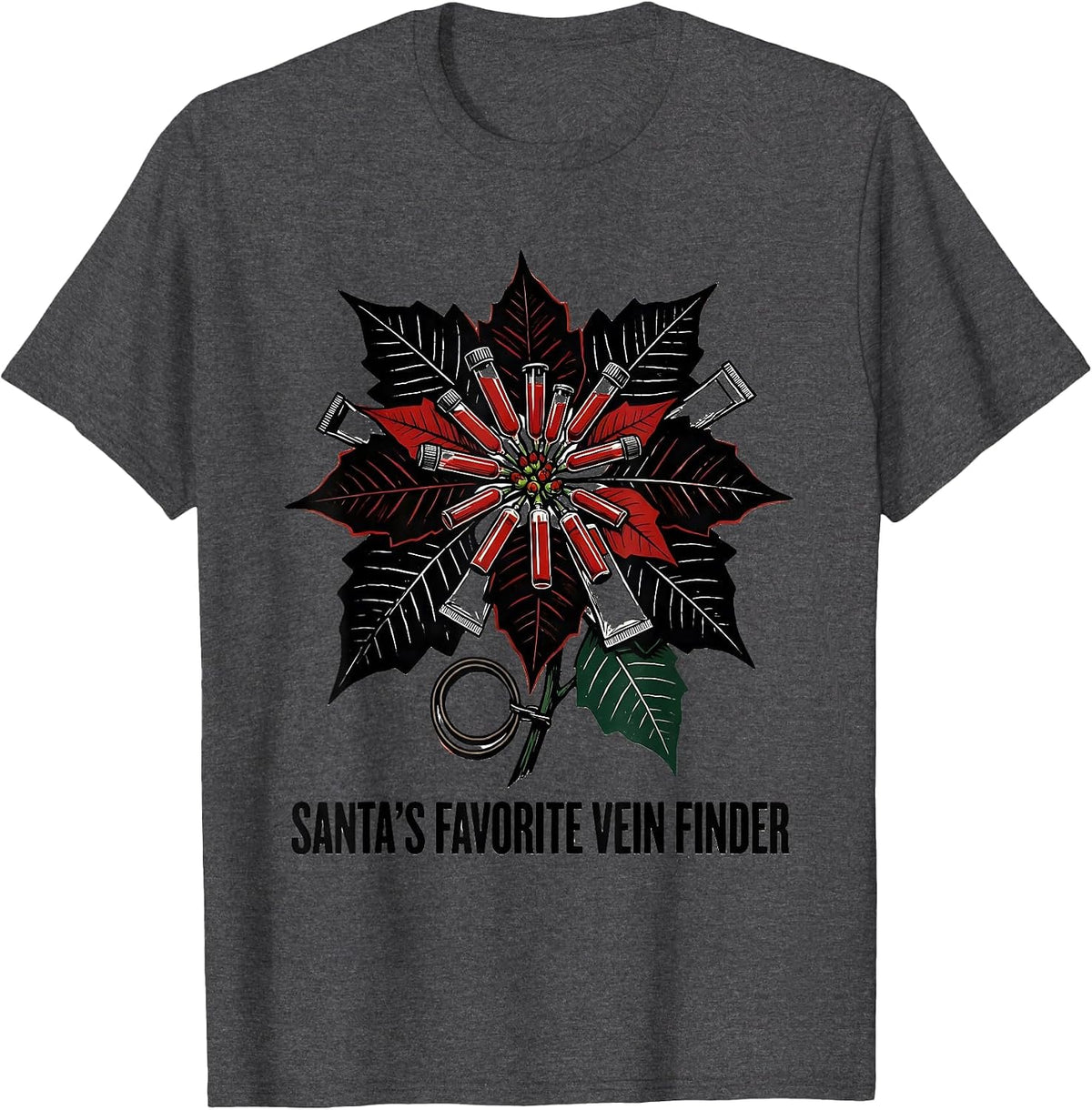 Santa's Favorite Vein Finder Funny Phlebotomist Christmas T-Shirt - Dark Heather Grey