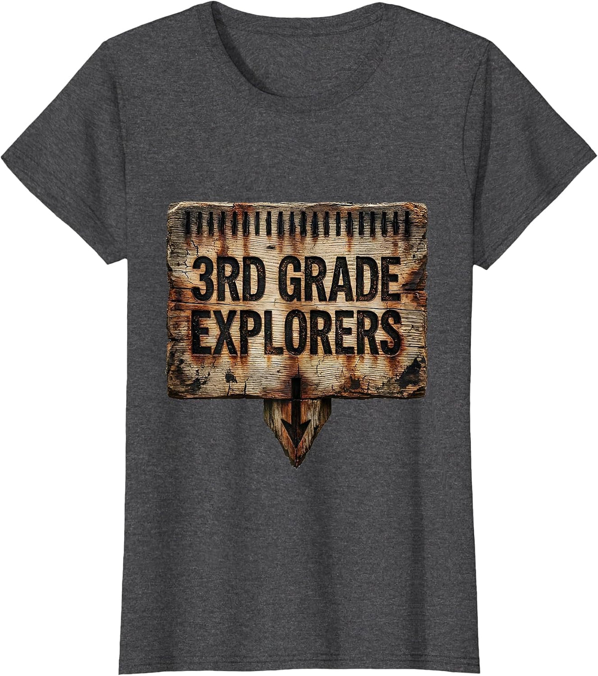 Women's 3rd Grade Explorers Distressed Back To School Teacher T-Shirt - Dark Heather Grey
