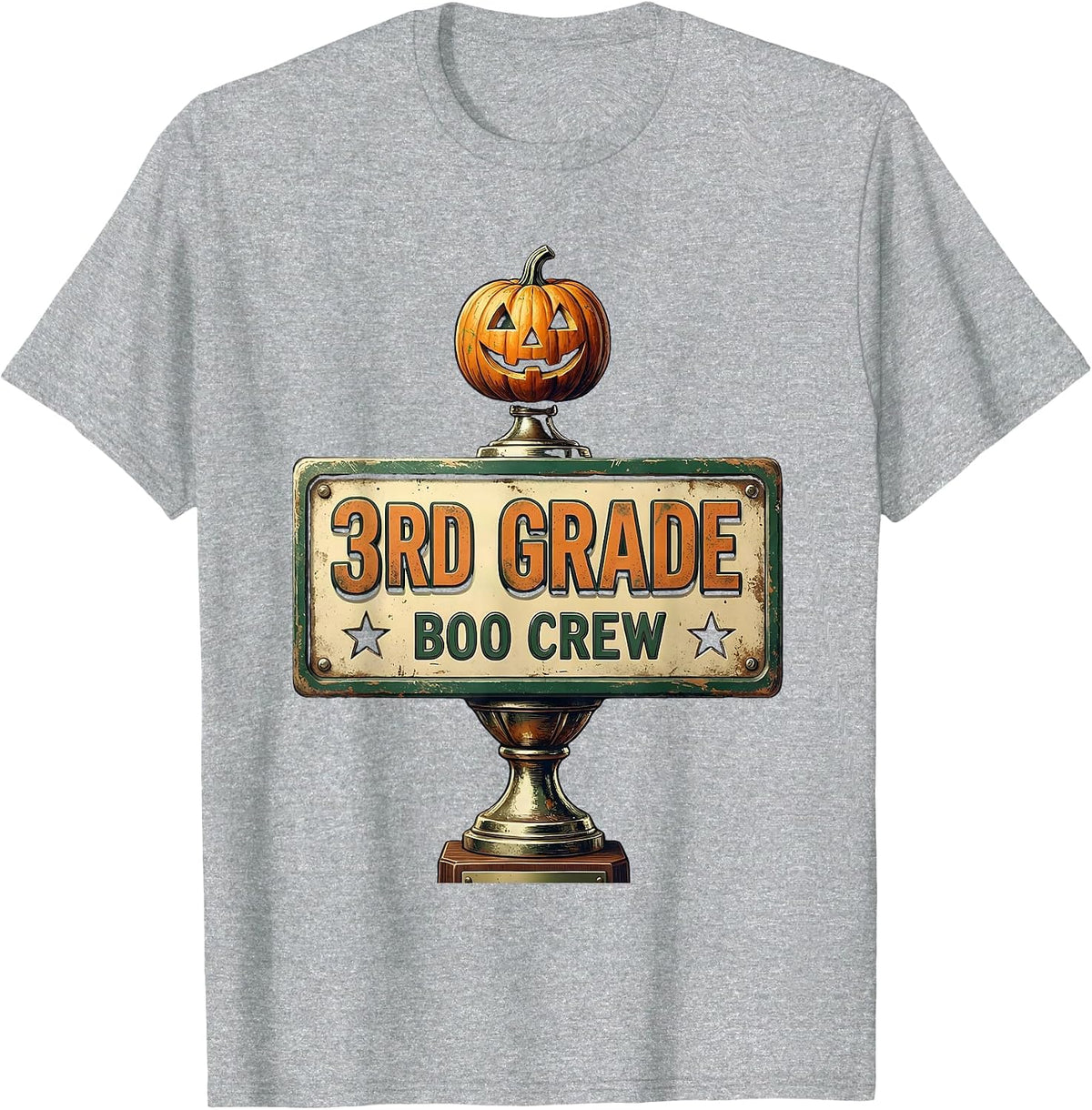 Men's 3rd Grade Boo Crew Vintage Classroom Halloween Teacher T-Shirt - Heather Grey