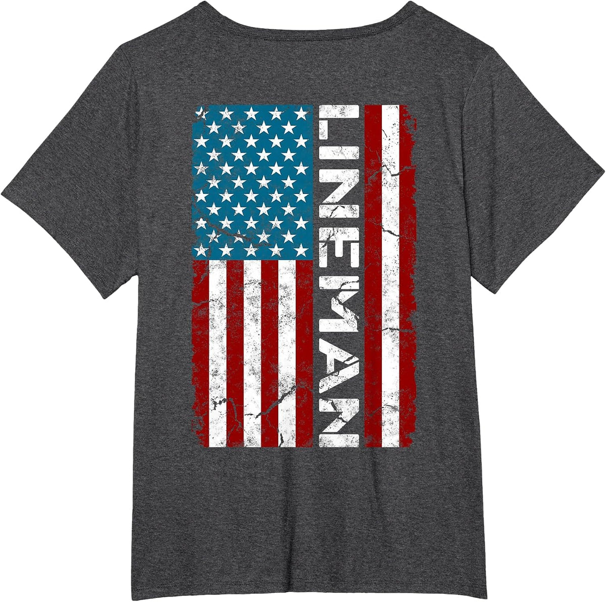 American Flag Patriotic Electric Cable Lineman T-Shirt - Dark Heather Grey