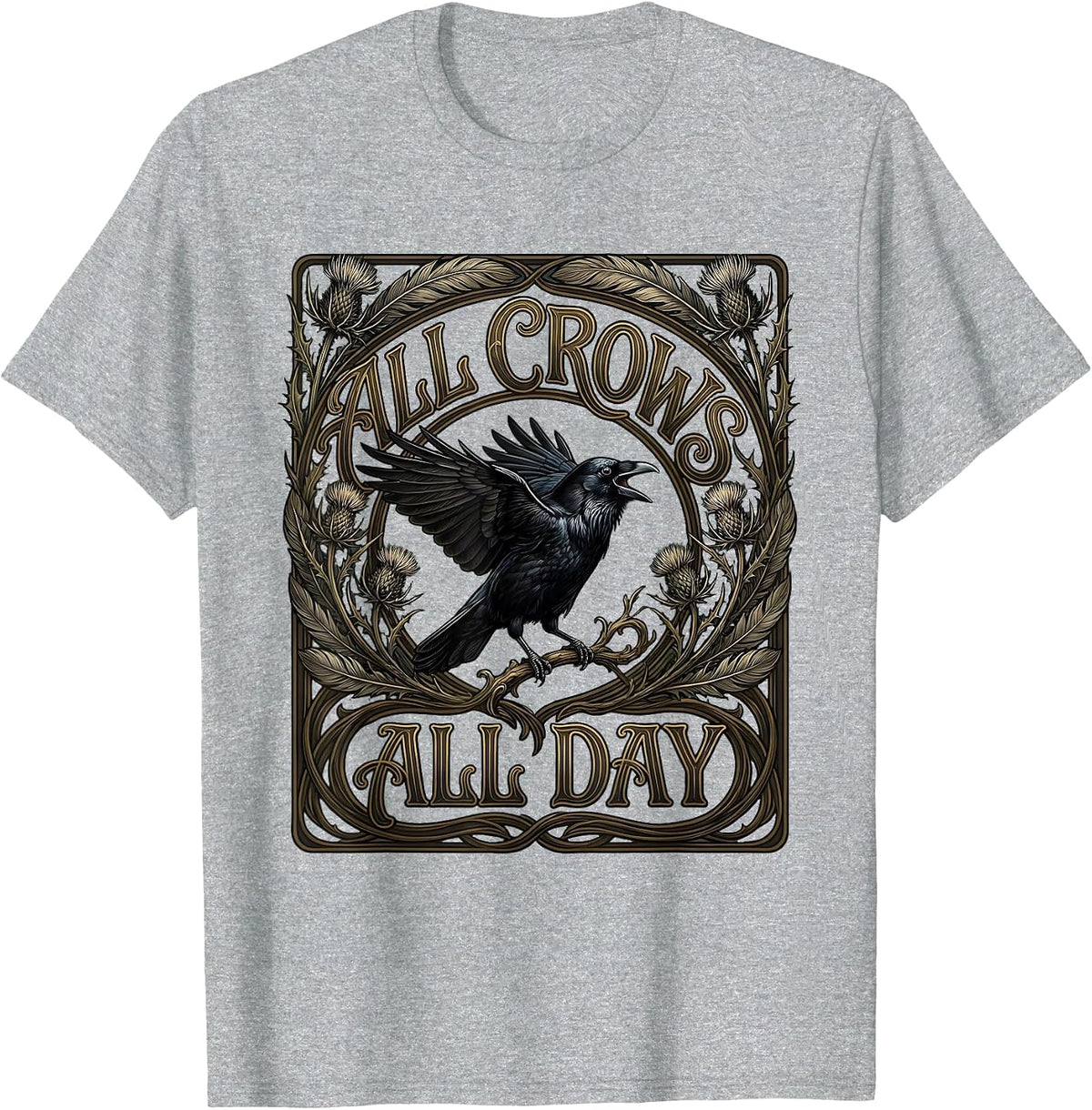 Men's All Crows All Day Bold Bird Lover Design T-Shirt - Heather Grey