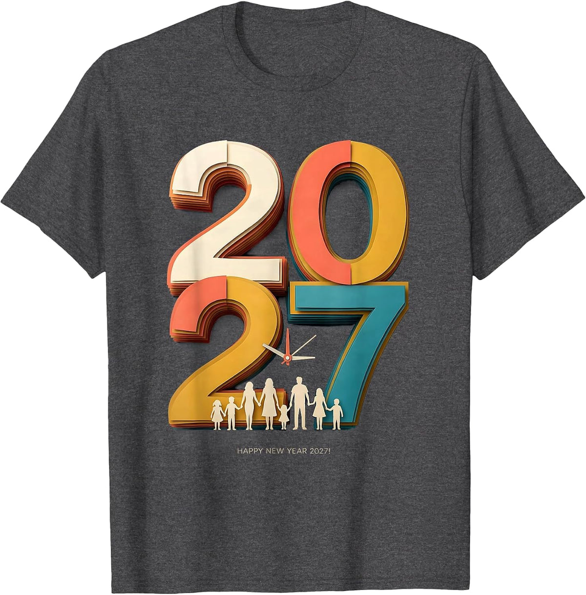 Men's Happy New Year 2027 Paper Cutout Family Party Celebration T-Shirt - Dark Heather Grey