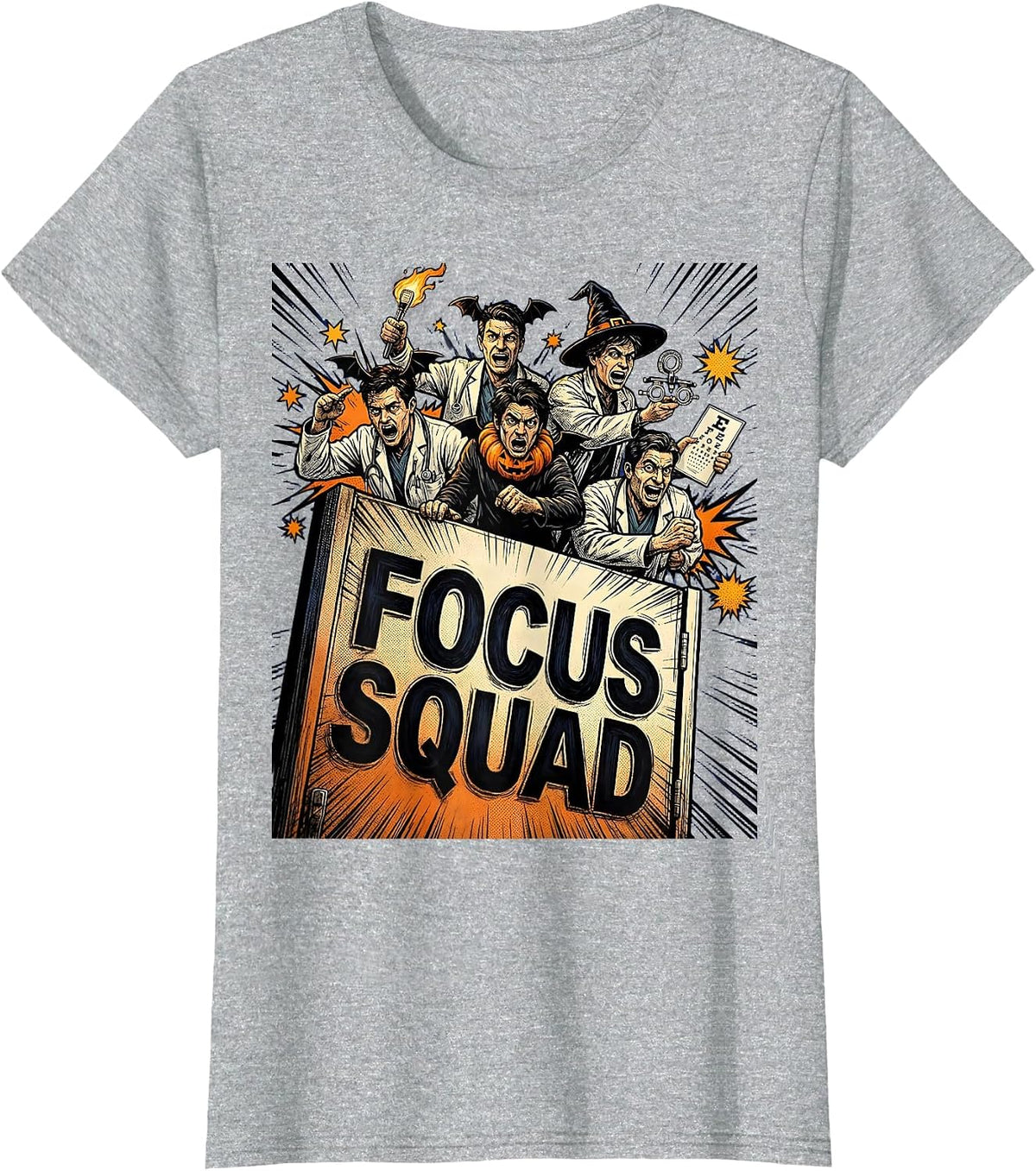 Focus Squad Comic Book Halloween Optometrist Eye Doctor T-Shirt - Heather Grey
