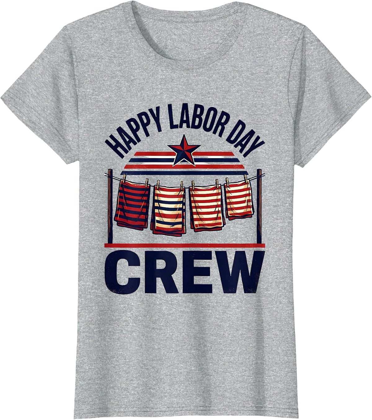 Happy Labor Day Crew Patriotic Americana Tribute T-Shirt - Heather Grey