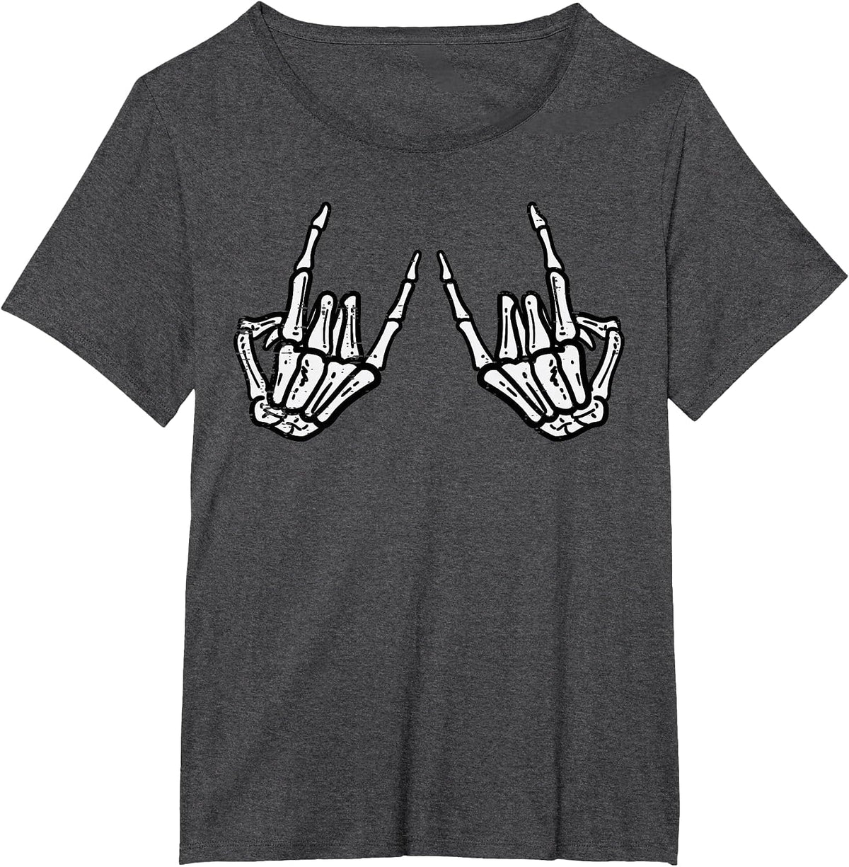 Rocker Hand Sign Rock Skeleton Retro Halloween Men Women T-Shirt - Dark Heather Grey