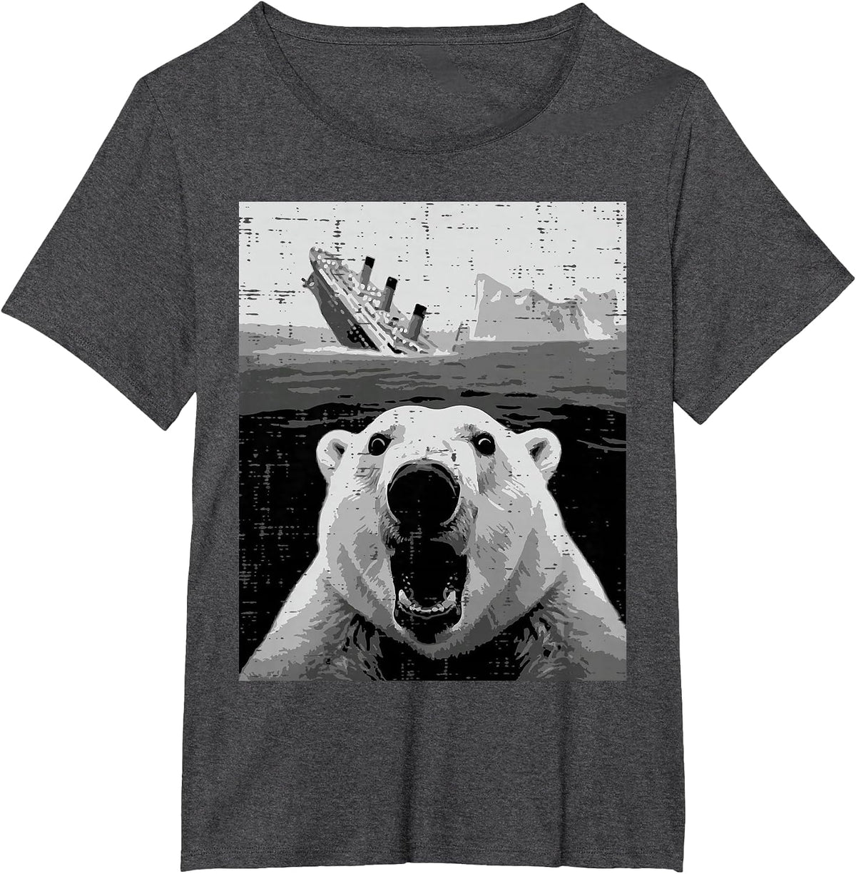 Polar Bear Sinking Titanic Selfie Funny Meme Men Women Kids T-Shirt - Dark Heather Grey