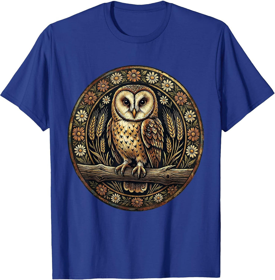 Barn Owl Perched on Weathered Fence Post T-Shirt - Royal Blue