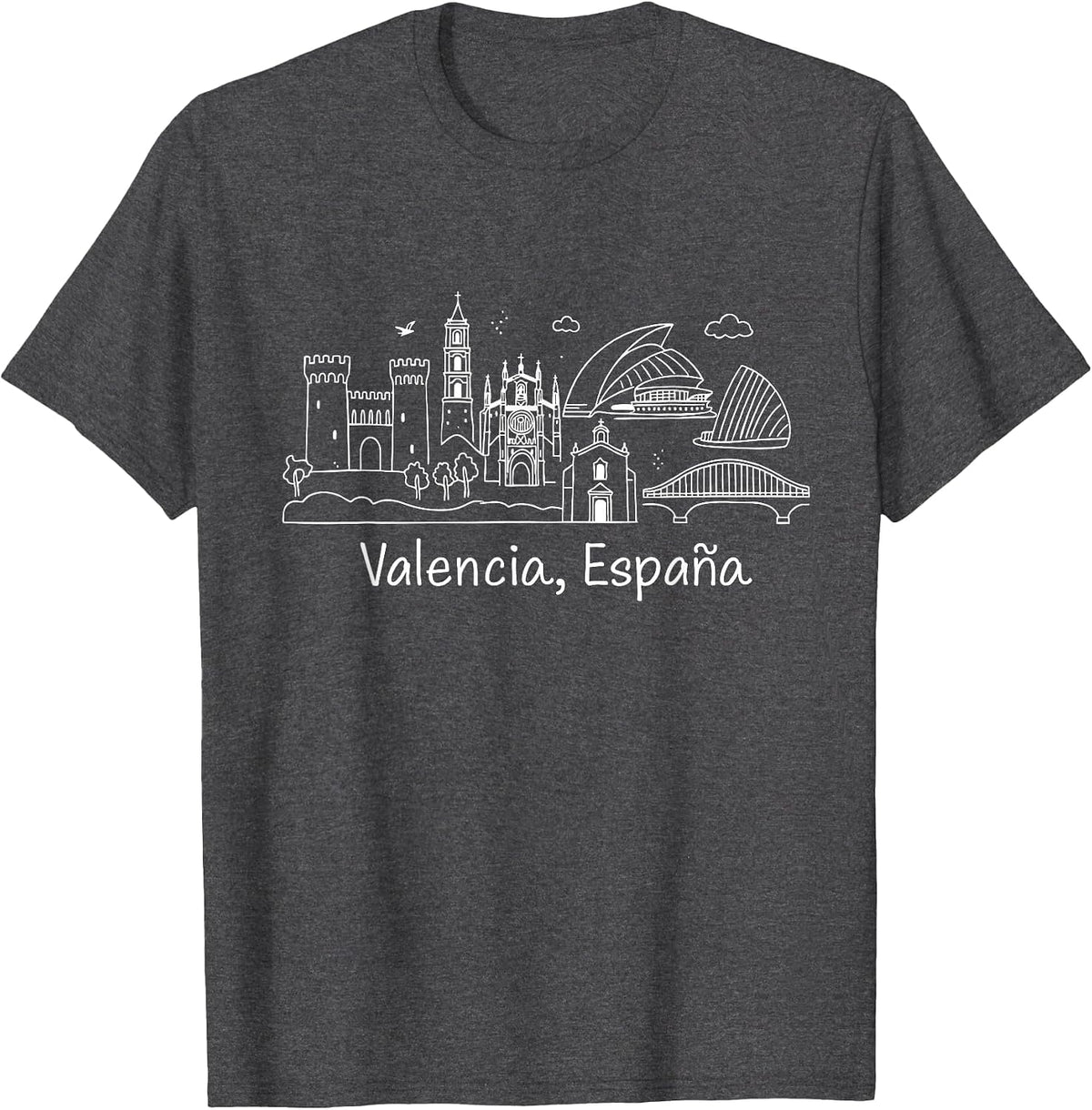 Souvenirs from Valencia Spain Skyline Valencia España T-Shirt - Dark Heather Grey