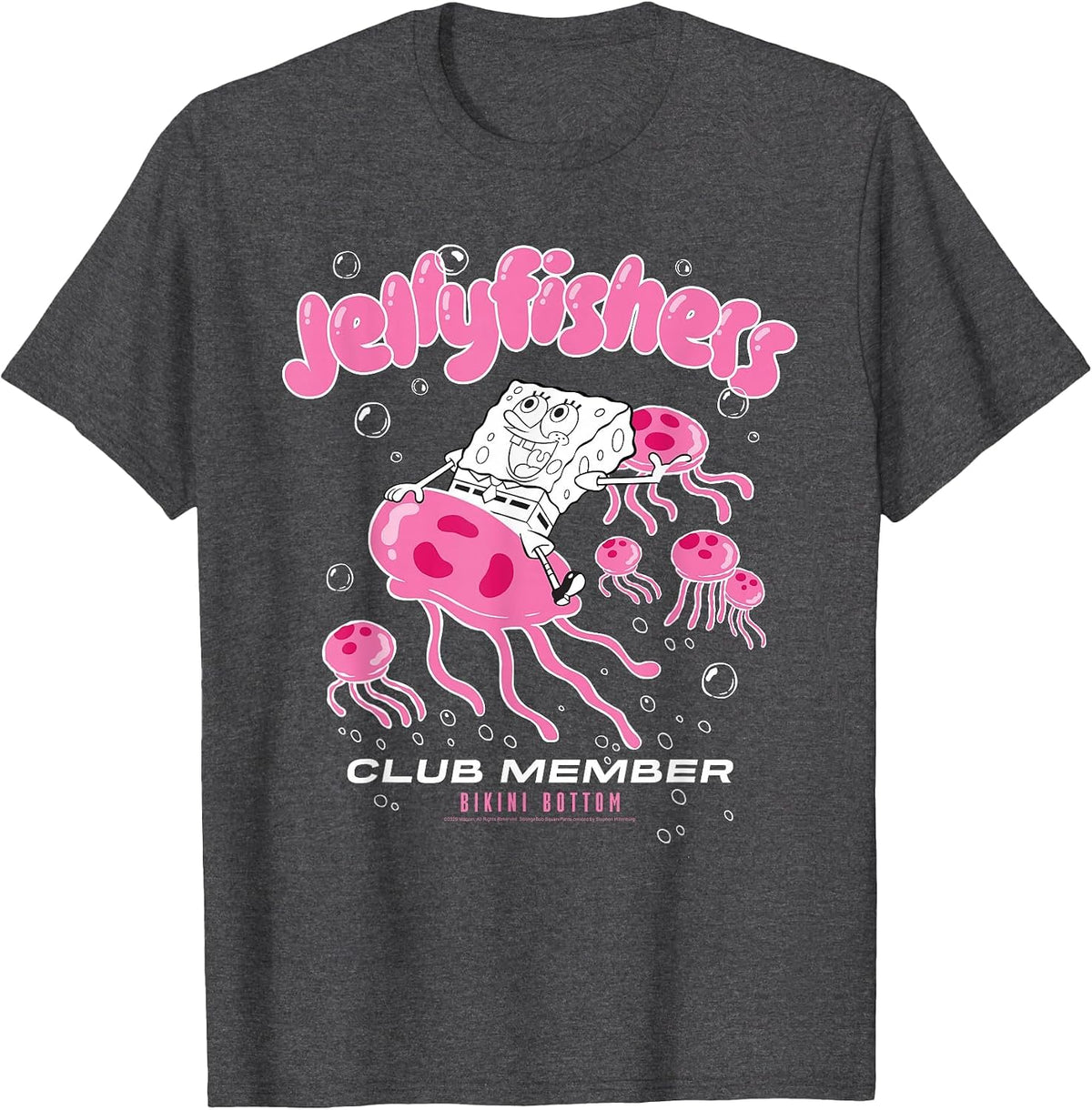 Spongebob Squarepants Jellyfishers Club Member Cartoon T-Shirt - Dark Heather Grey
