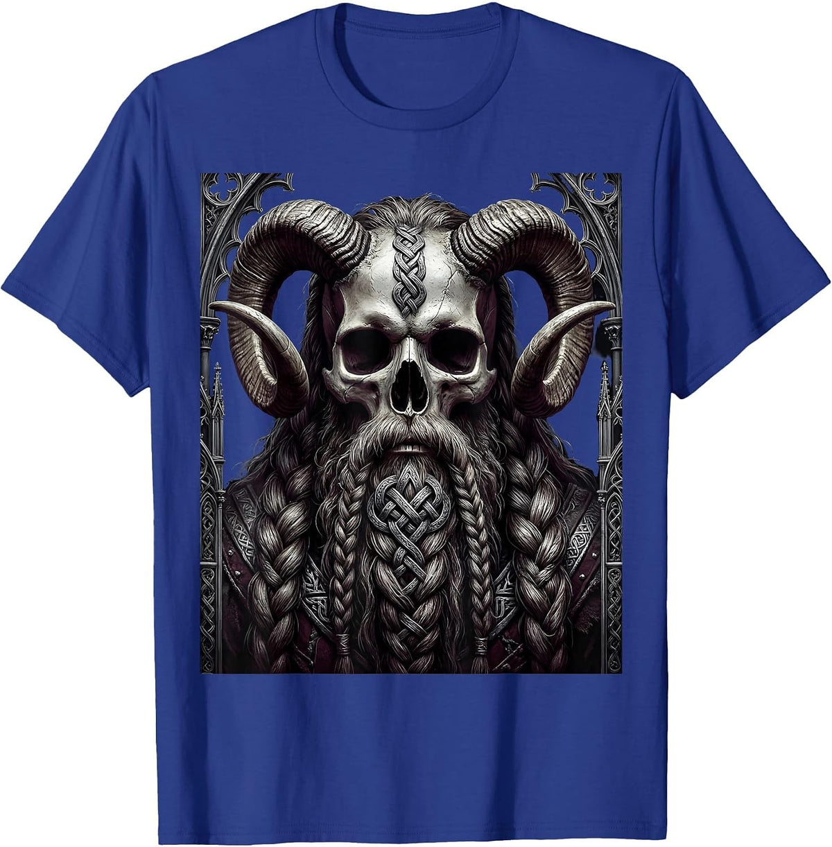 Viking Skull Bearded Horned Metal Graphic Design T-Shirt - Royal Blue