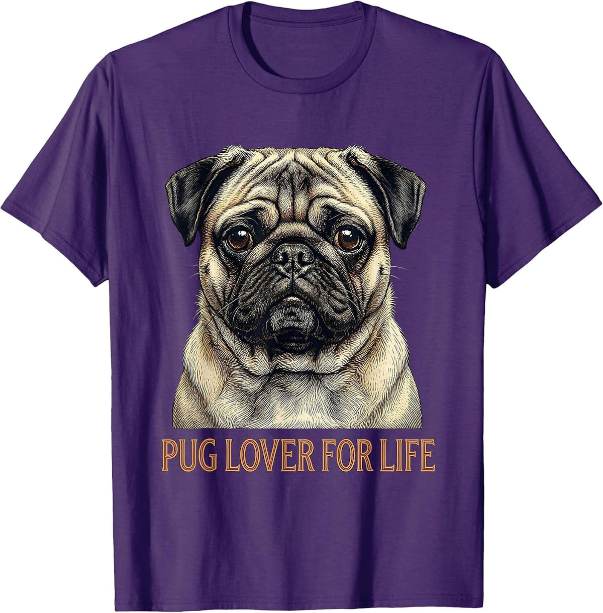 Pug Lover For Life Funny Pug Dog Portrait Dog Owner Humor T-Shirt - Purple