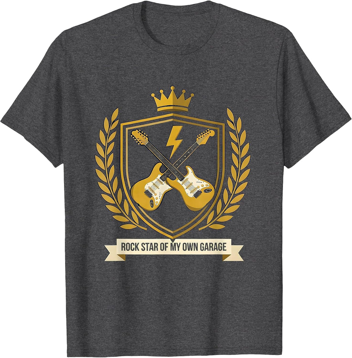 Men's Rock Star Of My Own Garage Funny Rock Fan Heavy Metal Emblem T-Shirt - Dark Heather Grey