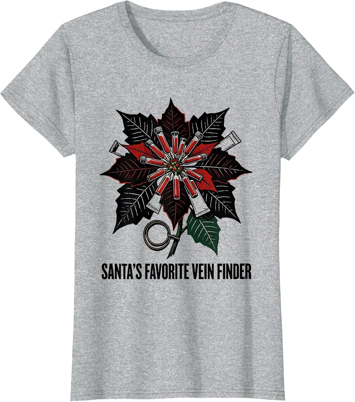 Santa's Favorite Vein Finder Funny Phlebotomist Christmas T-Shirt - Heather Grey