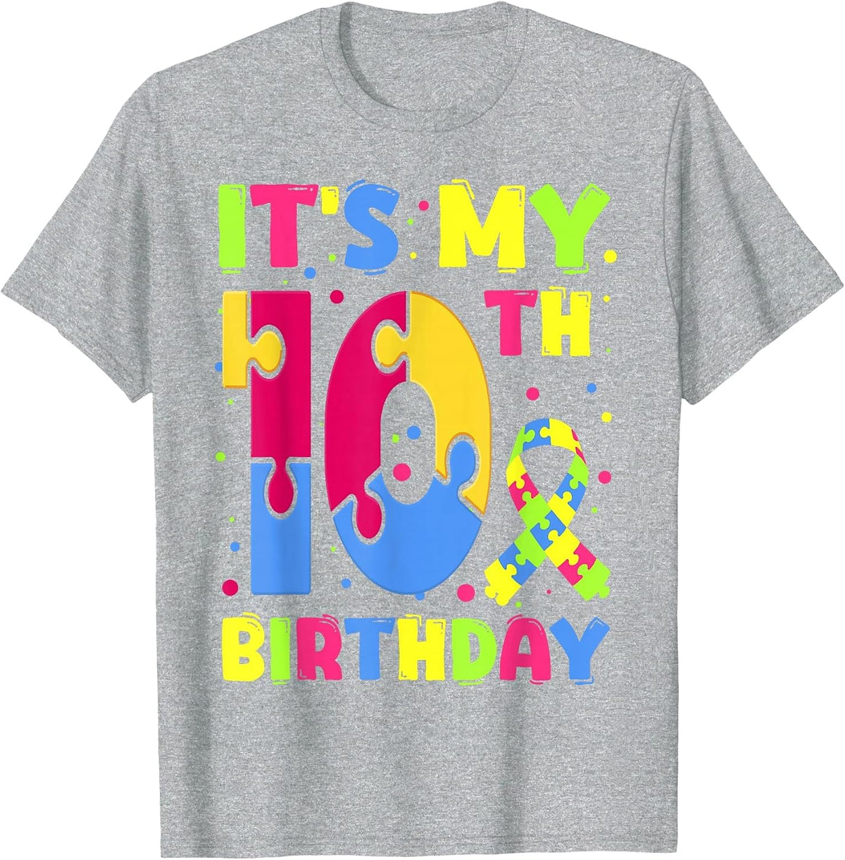 It's My 10th Birthday Autism Awareness 10 Years Old T-Shirt - Heather Grey