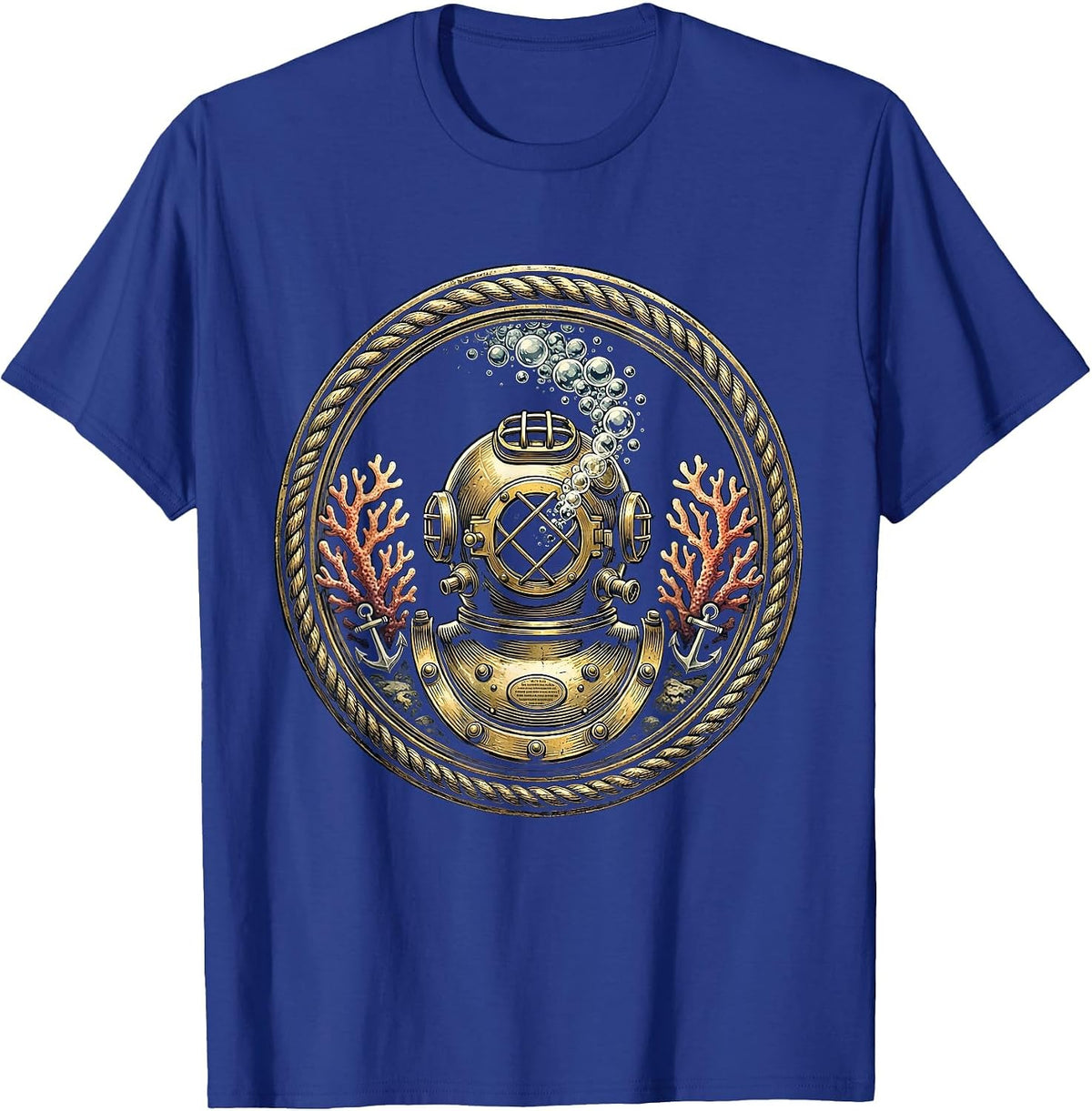 Vintage Diving Helmet Bubbles Navy Graphic T-Shirt - Royal Blue