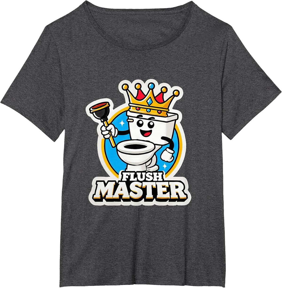 Funny Flush Master Cartoon Toilet Bathroom Plumber Joke T-Shirt - Dark Heather Grey