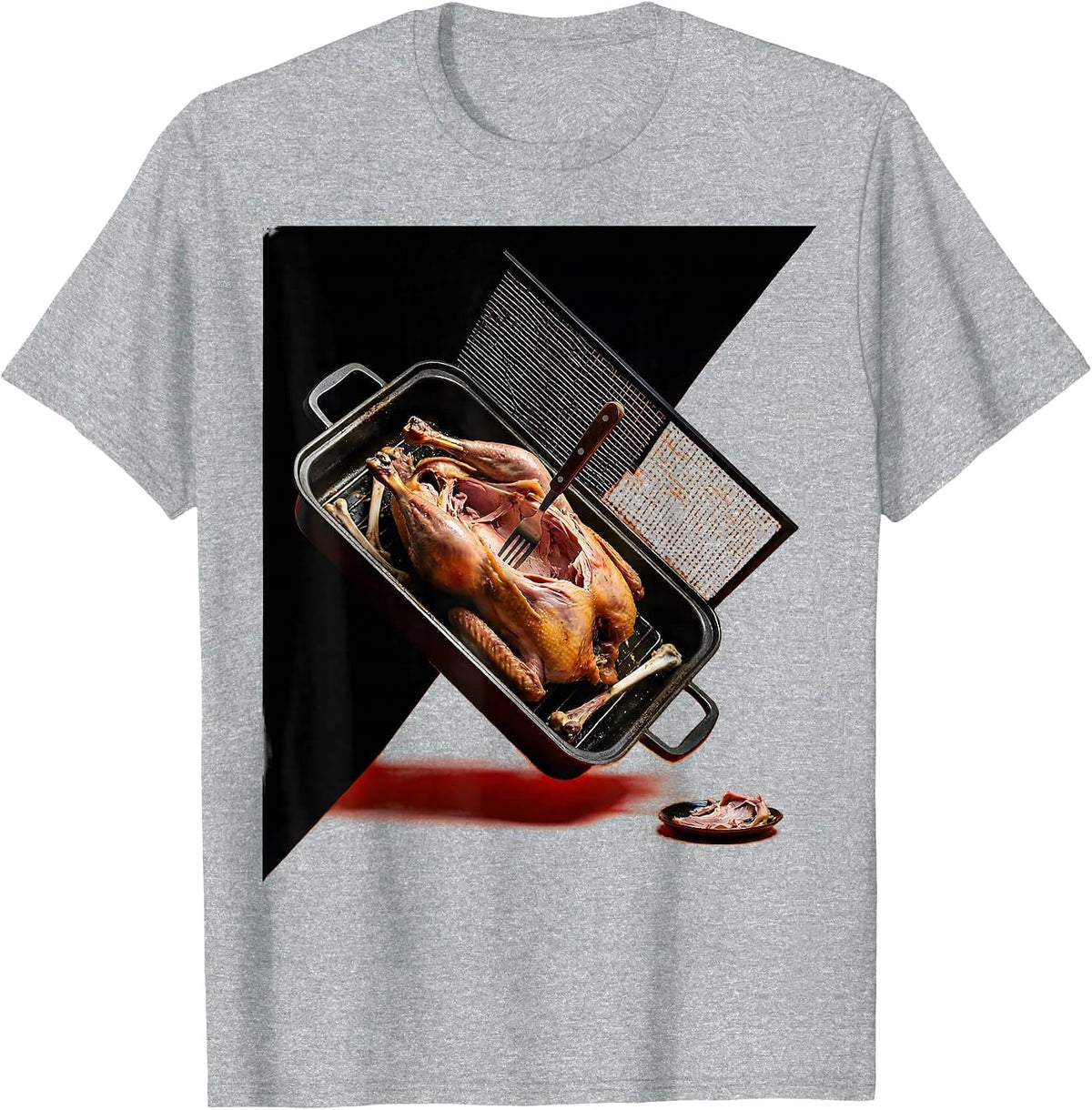 Men's Roasting Pan Turkey Carcass Funny Thanksgiving Group T-Shirt - Heather Grey