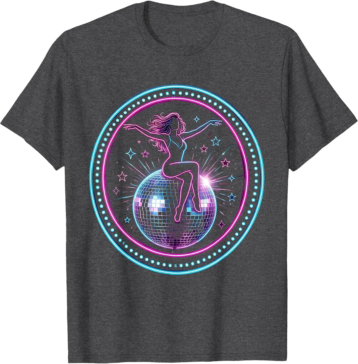Disco Ball Rider Cosmic Groovy Retro Space Art T-Shirt - Dark Heather Grey