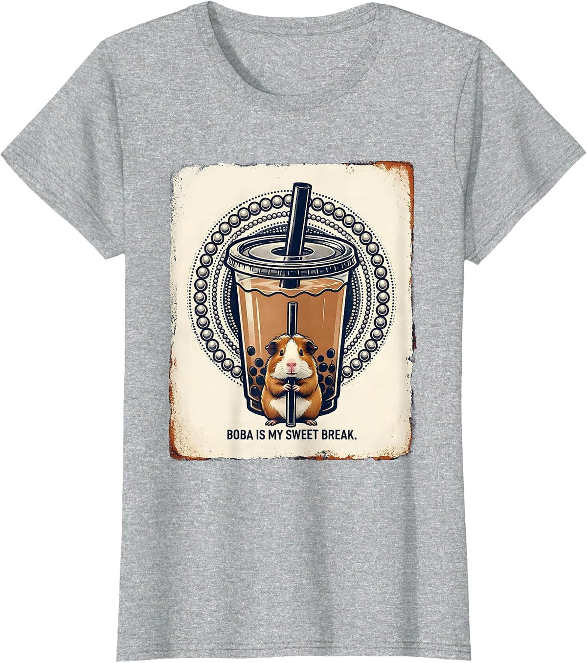 Boba Is My Sweet Break Cute Kawaii Boba Tea Mascot Character T-Shirt - Heather Grey