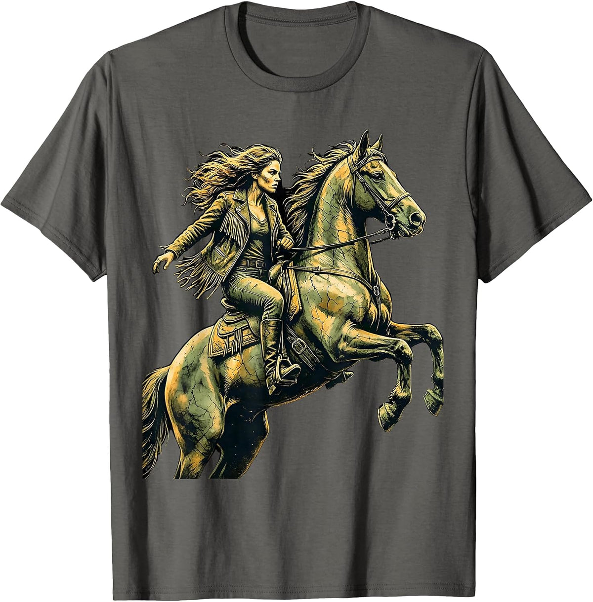 Men's Rodeo Arena Horse Taming Graphic Design T-Shirt - Asphalt Grey