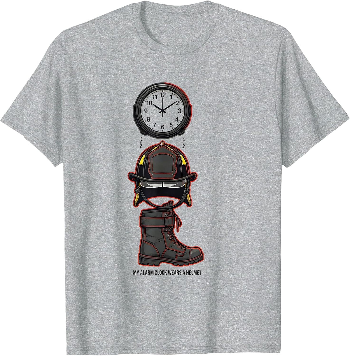 Men's My Alarm Clock Wears A Helmet Funny Firefighter Humor T-Shirt - Heather Grey