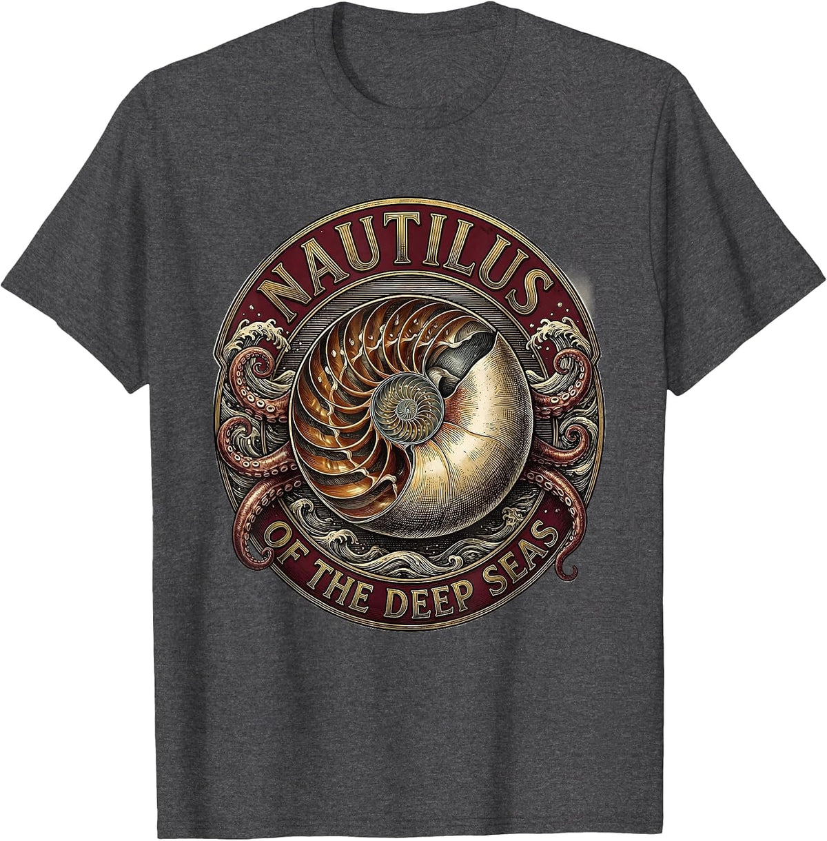 Nautilus Of The Deep Seas Ocean Creature Design T-Shirt - Dark Heather Grey